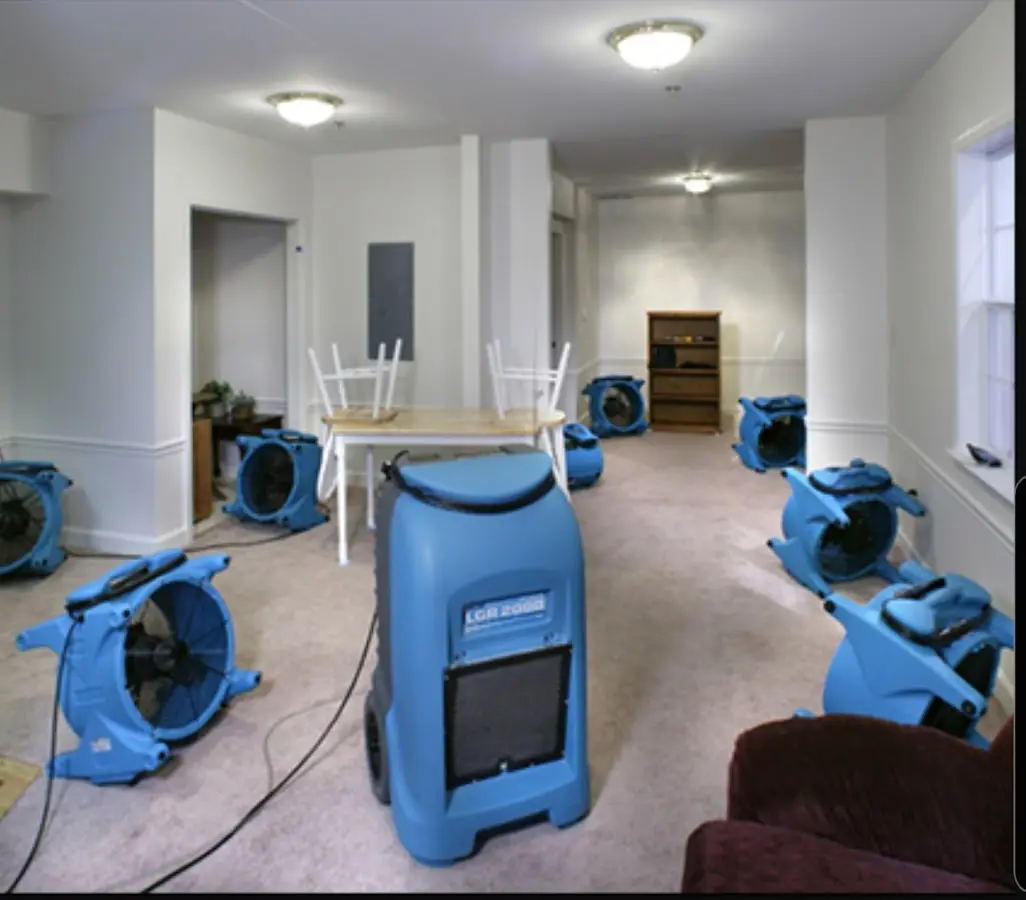 Air movers and dehumidifier setup for Water Damage Restoration in Buffalo